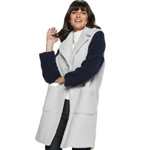 Nine West Coat Gray and Navy Sherpa Teddy Sz L-XL
